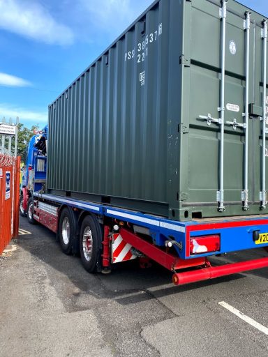shipping container on a lorry