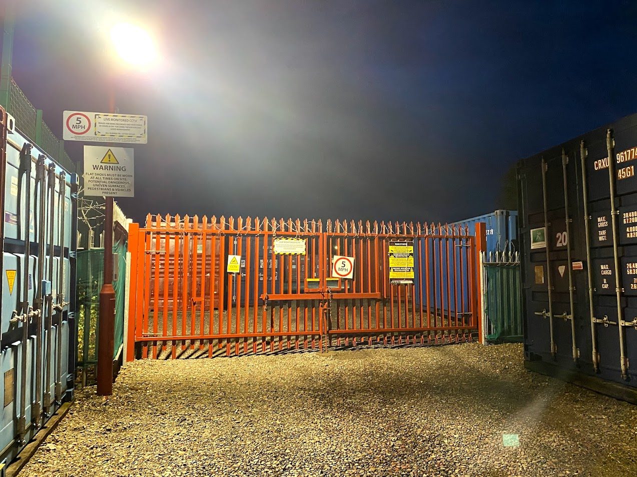 well lit storage facility at night time