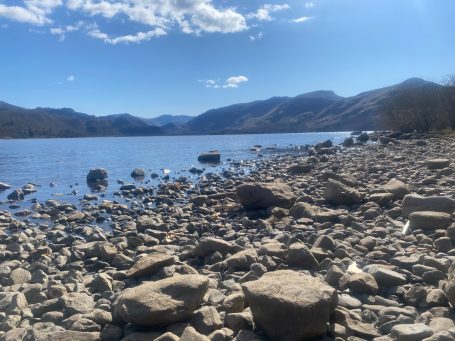 pebbles and rocks scene by the lake in cumbria