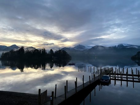 dusk at lake derwentwater keswick cumbria