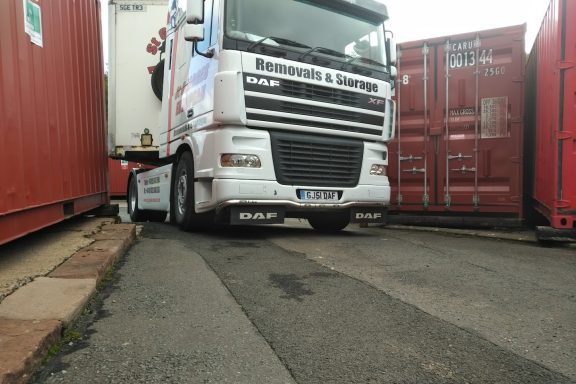 a lorry driving away