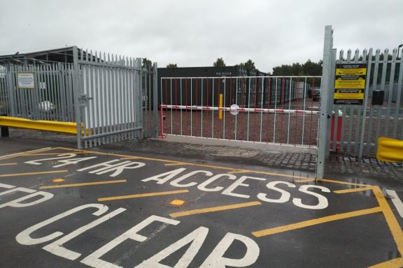 security depot with gate open