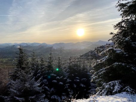 sun set at dodd wood cumbria mountain view