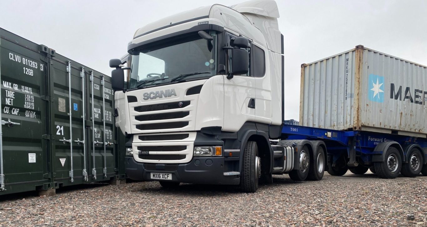 HGV delivering a shipping container to Rome Street Depot