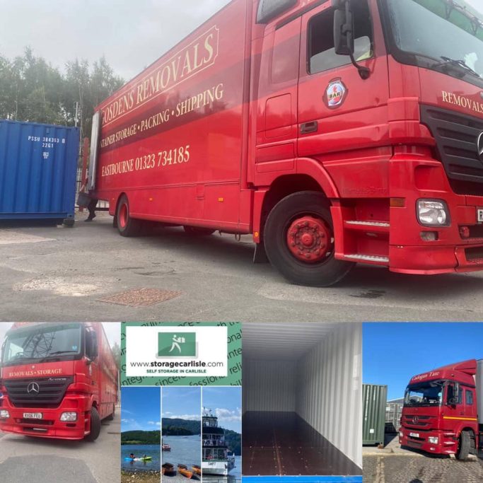 removal lorry unloading at a storage facility