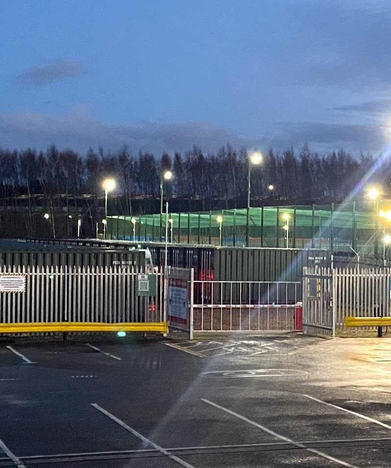 illuminated storage facility at night