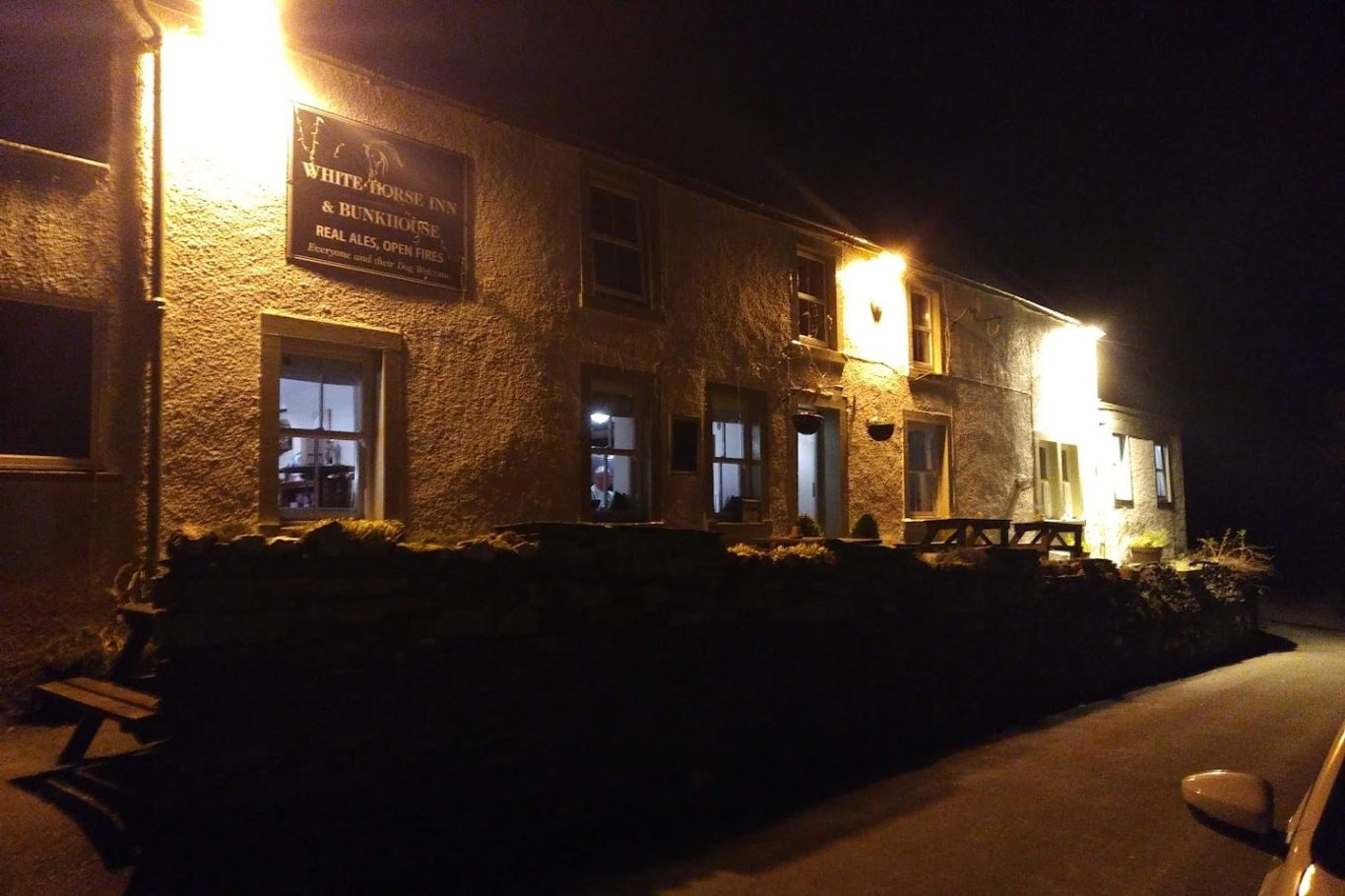 view of a cumbrian pub at night