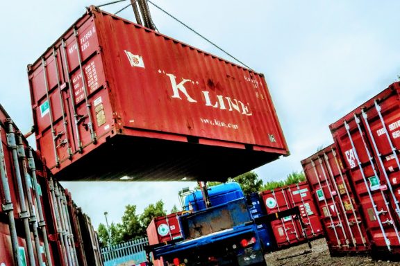 used shipping containers on a shipping container depot