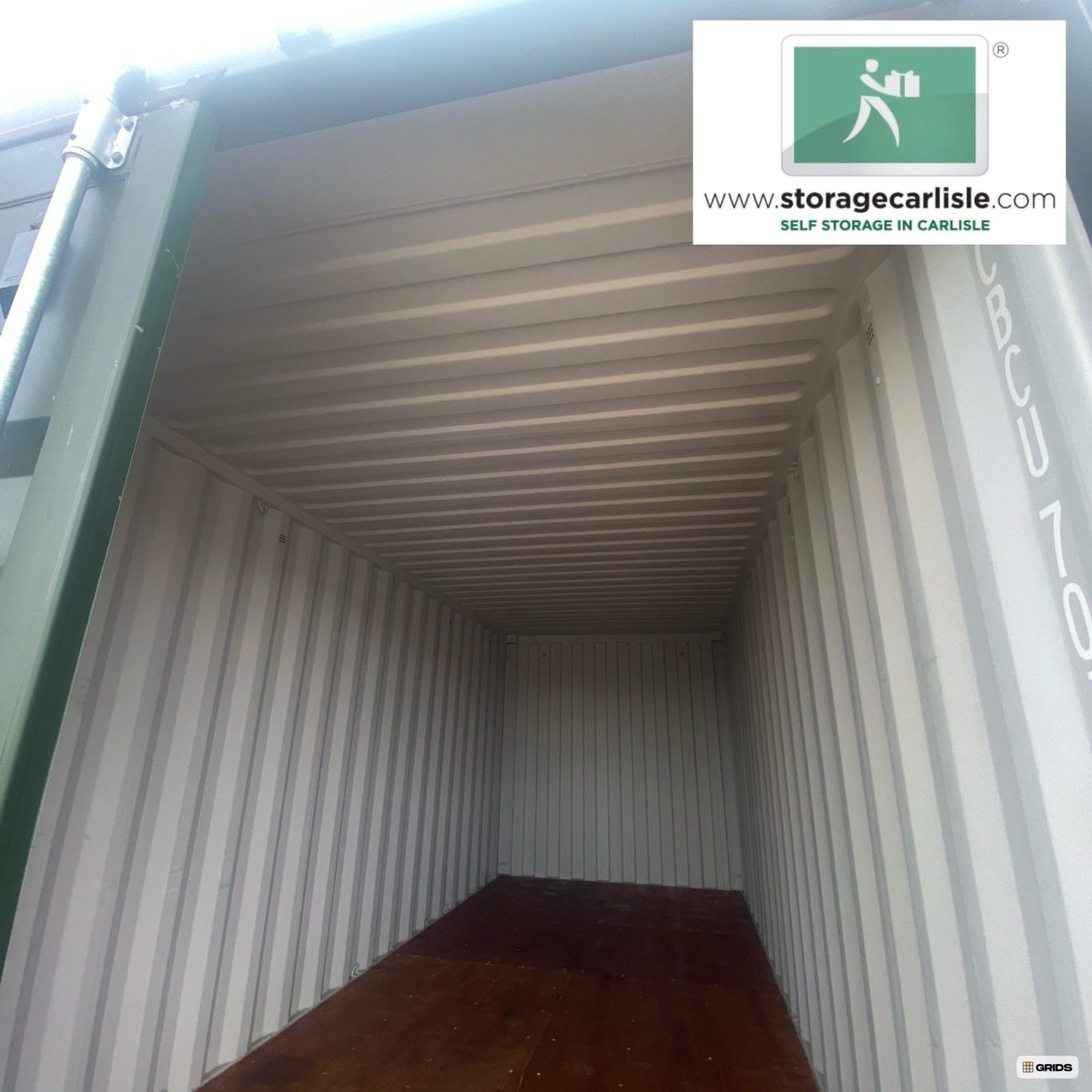 interior of 20 foot shipping container showing roof