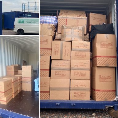 boxes of stock inside a storage unit