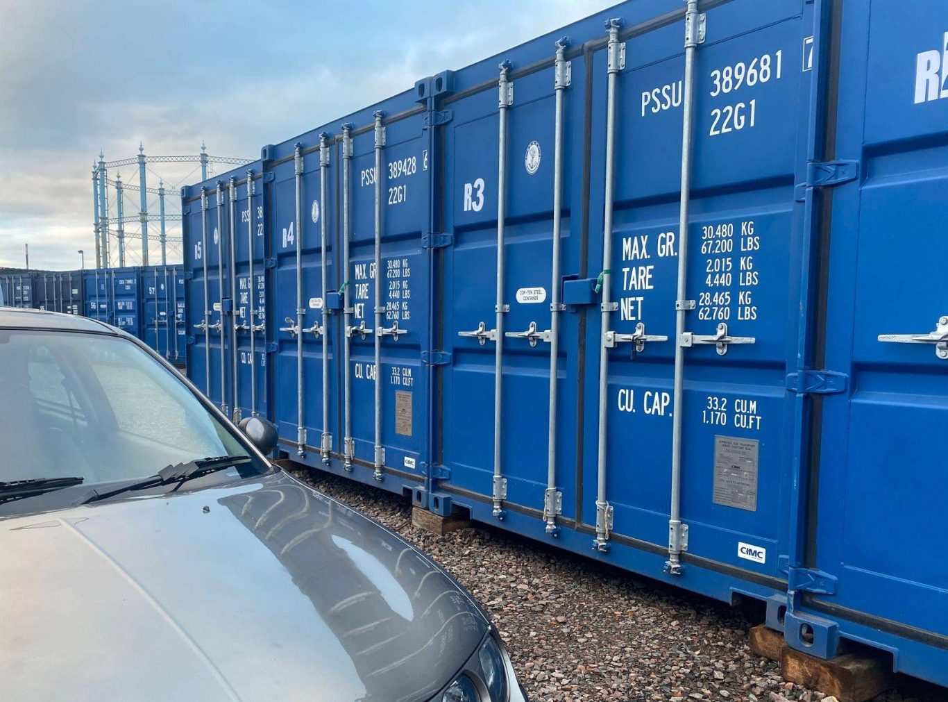 row of shipping containers