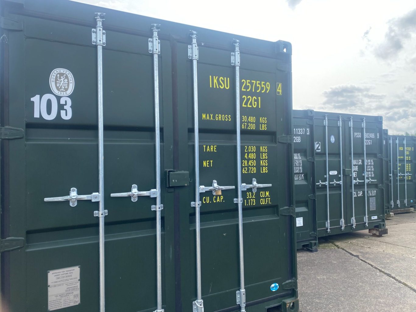 a row of shipping containers for self storage