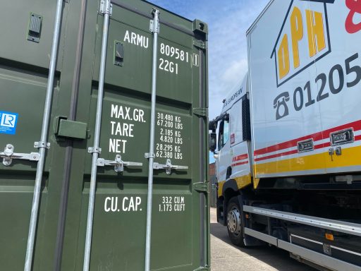 removals lorry beside a storage unit