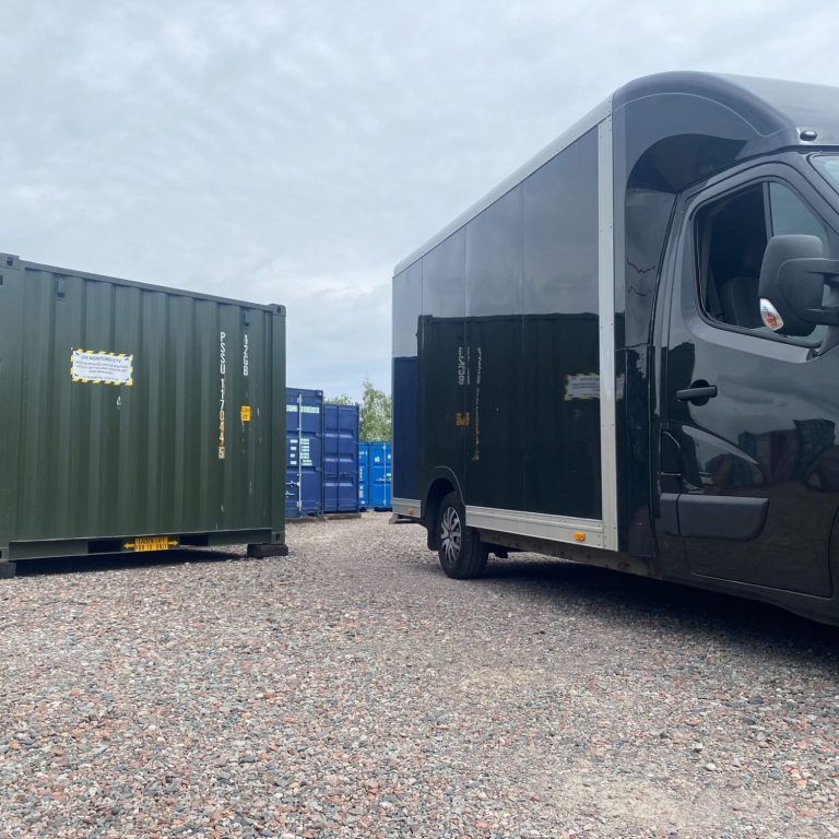 van driving onto a container storage depot